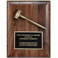 Genuine Walnut Plaque w/ Bronzed Solid Metal Gavel, Key or Shovel & Lasered Plate